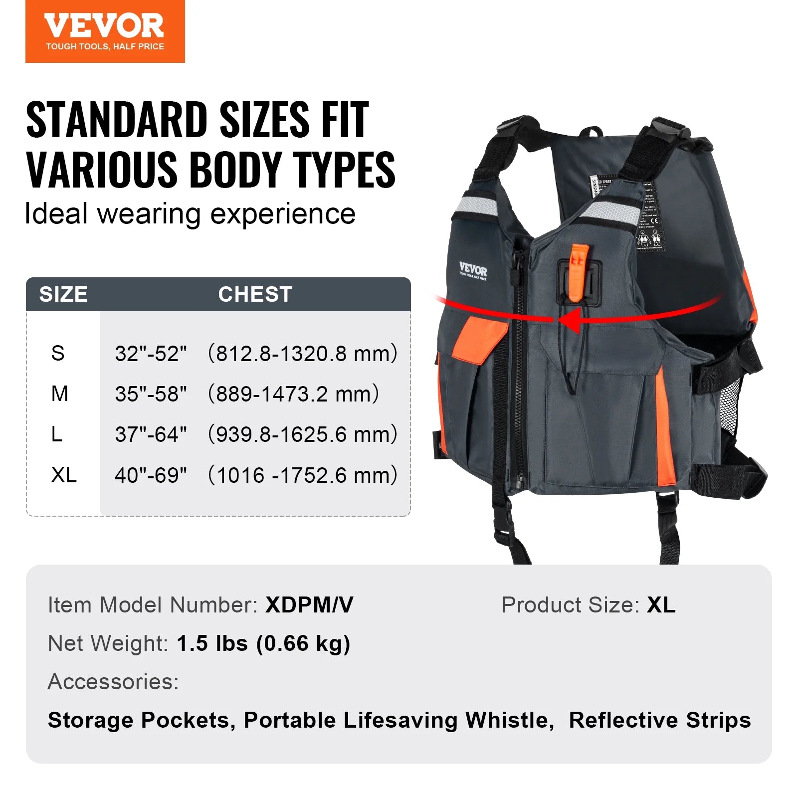 Life Vest for Watersports (PFD), Life Jacket with Waterproof Nylon & 110N Buoyancy, Life Vest/Jacket for Any Water Activity-Fishing, Kayaking, Surfing and More, Men and Women XL