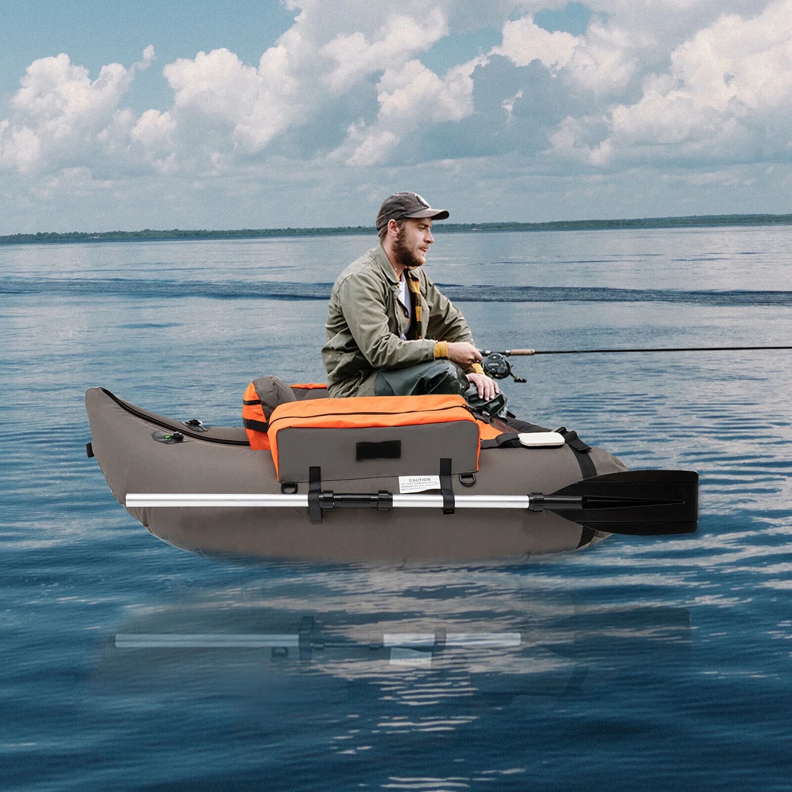 Portable Inflatable Fishing Boat Raft Backrest Adjustable Angle Inflatable Fishing Boat W/Hand Air Pump
