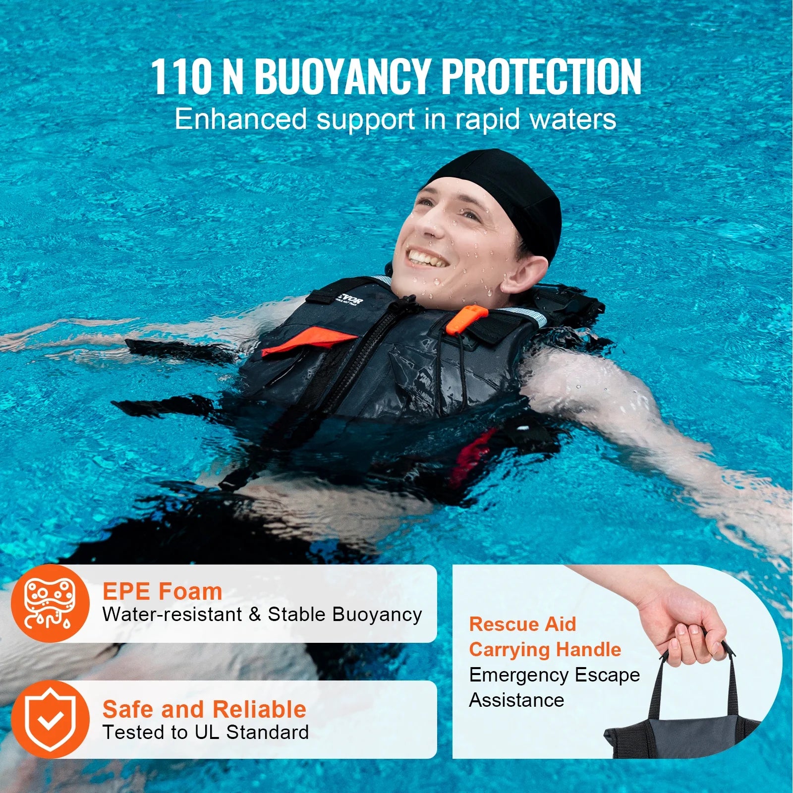 Life Vest for Watersports (PFD), Life Jacket with Waterproof Nylon & 110N Buoyancy, Life Vest/Jacket for Any Water Activity-Fishing, Kayaking, Surfing and More, Men and Women XL