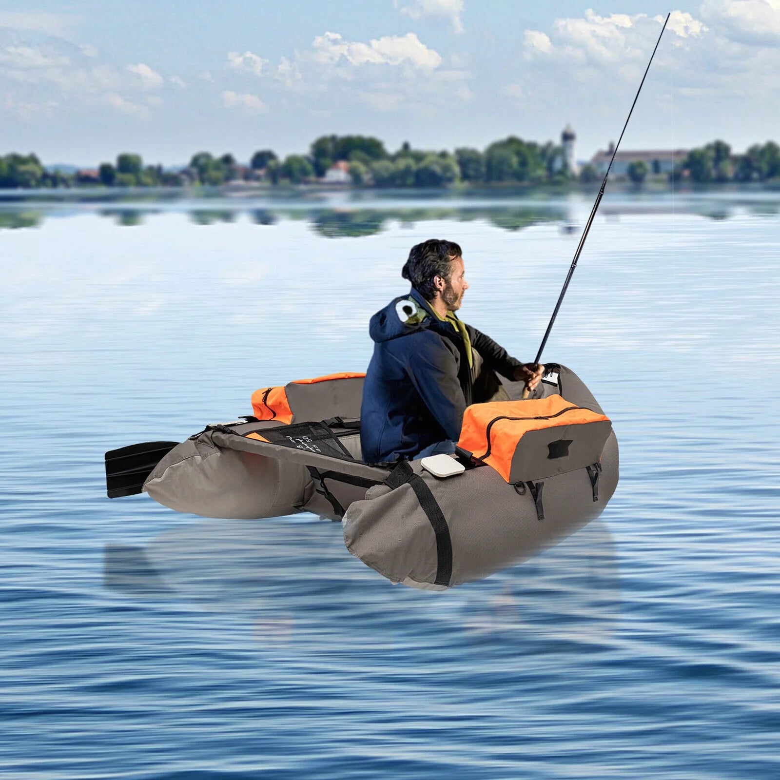 Portable Inflatable Fishing Boat Raft Backrest Adjustable Angle Inflatable Fishing Boat W/Hand Air Pump